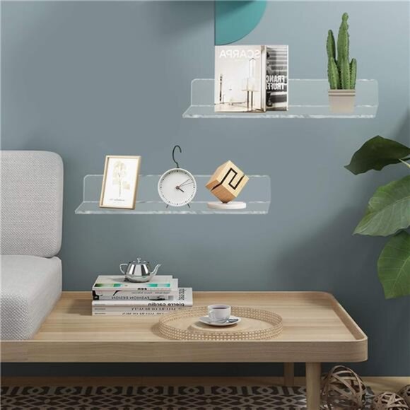 Clear Acrylic Shelves 12 Inch, Floating Wall Mounted Shelf for Wall Storage - Picture 2 of 8